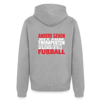 Fußballzubehör Geschenkidee Fußballfan - Unisex Premium Bio Zip Hoodie - Grau meliert - Hinten - Nico (187cm)