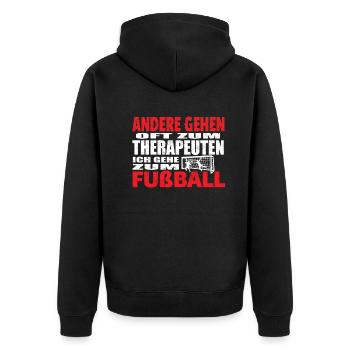 Fußballzubehör Geschenkidee Fußballfan - Unisex Premium Bio Zip Hoodie - Schwarz - Hinten - Nico (187cm)
