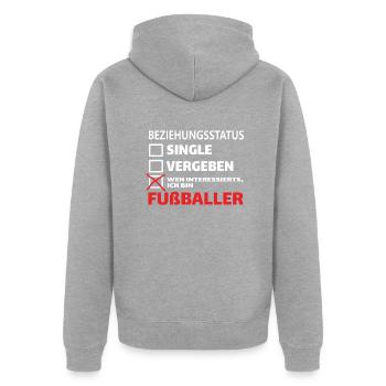 Fußballzubehör Geschenkidee Fußballfan - Unisex Premium Bio Zip Hoodie - Grau meliert - Hinten - Nico (187cm)
