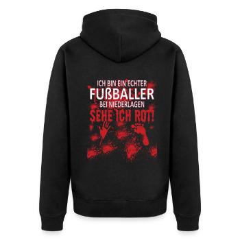 Fußballzubehör Geschenkidee Fußballfan - Unisex Premium Bio Zip Hoodie - Schwarz - Hinten - Nico (187cm)