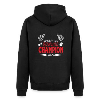 Bowling Zubehör mit Bowling Motiv - Unisex Premium Bio Zip Hoodie - Schwarz - Hinten - Nico (187cm)
