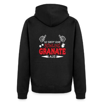 Bowling Zubehör mit Bowling Motiv - Unisex Premium Bio Zip Hoodie - Schwarz - Hinten - Nico (187cm)