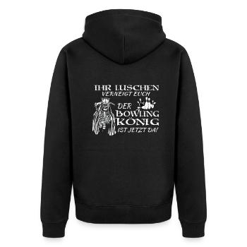 Bowling Zubehör mit Bowling Motiv - Unisex Premium Bio Zip Hoodie - Schwarz - Hinten - Nico (187cm)