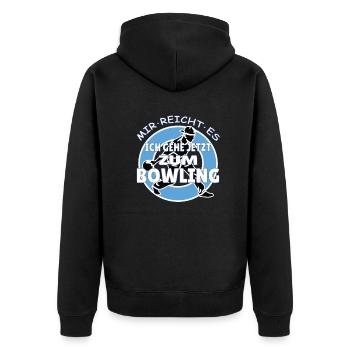Bowling Zubehör mit Bowling Motiv - Unisex Premium Bio Zip Hoodie - Schwarz - Hinten - Nico (187cm)