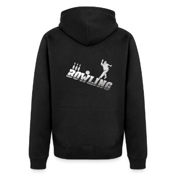 Bowling Zubehör mit Bowling Motiv - Unisex Premium Bio Zip Hoodie - Schwarz - Hinten - Nico (187cm)