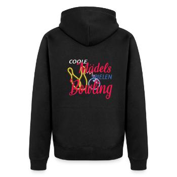 Bowling Zubehör mit Bowling Motiv - Unisex Premium Bio Zip Hoodie - Schwarz - Hinten - Nico (187cm)