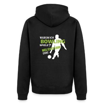 Bowling Zubehör mit Bowling Motiv - Unisex Premium Bio Zip Hoodie - Schwarz - Hinten - Nico (187cm)