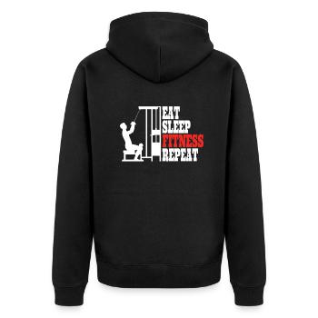 Fitnesszubehör für Sportler - Unisex Premium Bio Zip Hoodie - Schwarz - Hinten - Nico (187cm)