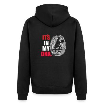 Fitnesszubehör für Sportler - Unisex Premium Bio Zip Hoodie - Schwarz - Hinten - Nico (187cm)