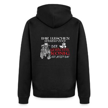 Fitnesszubehör für Sportler - Unisex Premium Bio Zip Hoodie - Schwarz - Hinten - Nico (187cm)