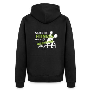 Fitnesszubehör für Sportler - Unisex Premium Bio Zip Hoodie - Schwarz - Hinten - Nico (187cm)