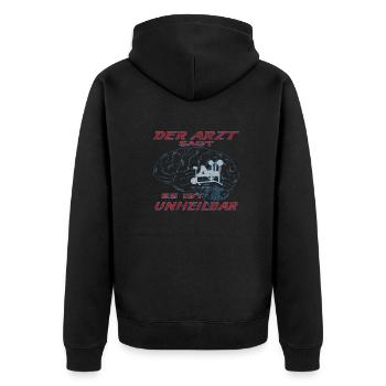 Fitnesszubehör für Sportler - Unisex Premium Bio Zip Hoodie - Schwarz - Hinten - Nico (187cm)