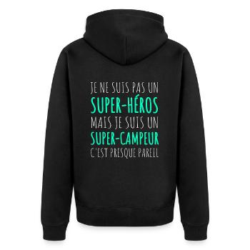 Super campeur super-héros humour camping cadeau - Veste à capuche bio Premium Unisexe - noir - Dos - Nico (187cm)