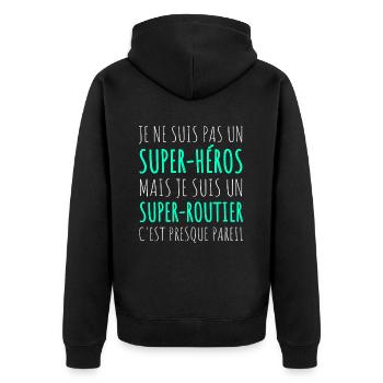 Routier super-héros humour chauffeur routier - Veste à capuche bio Premium Unisexe - noir - Dos - Nico (187cm)
