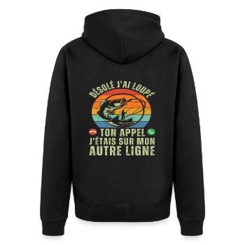 J' étais sur mon autre ligne humour pêche cadeau - Veste à capuche bio Premium Unisexe - noir - Dos - Nico (187cm)