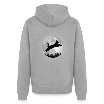 Katzenfreund, Katzenzubehör Geschenk - Unisex Premium Bio Zip Hoodie - Grau meliert - Hinten - Nico (187cm)