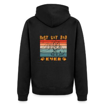 Katzenfreund, Katzenzubehör Geschenk - Unisex Premium Bio Zip Hoodie - Schwarz - Hinten - Nico (187cm)