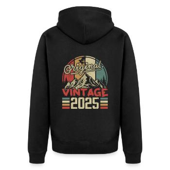 Vintage 2025 Retro Geburtstagsgeschenk geboren im Jahr 2025 - Unisex Premium Bio Zip Hoodie - Schwarz - Hinten - Nico (187cm)