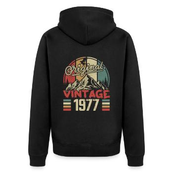 Jahrgang 1977 Retro Geburtstagsgeschenk Jahrgang 1977 - Unisex Premium Bio Zip Hoodie - Schwarz - Hinten - Nico (187cm)