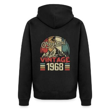 Jahrgang 1968 Retro Geburtstagsgeschenk Jahrgang 1968 - Unisex Premium Bio Zip Hoodie - Schwarz - Hinten - Nico (187cm)