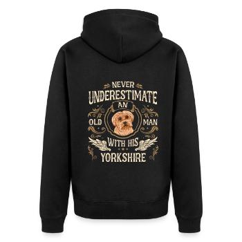 Yorkshire Terrier Hund - Unisex Premium Bio Zip Hoodie - Schwarz - Hinten - Nico (187cm)
