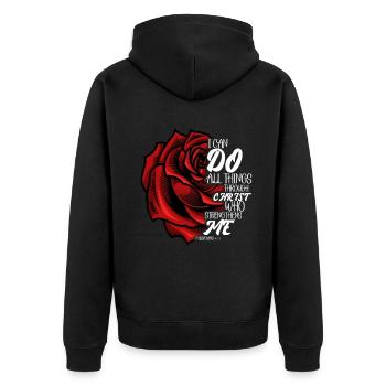 I Can Do All Things Through Christ Strengthens - Unisex Premium Bio Zip Hoodie - Schwarz - Hinten - Nico (187cm)