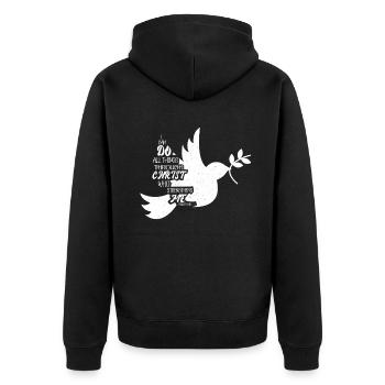 I Can Do All Things Through Christ Strengthens - Unisex Premium Bio Zip Hoodie - Schwarz - Hinten - Nico (187cm)