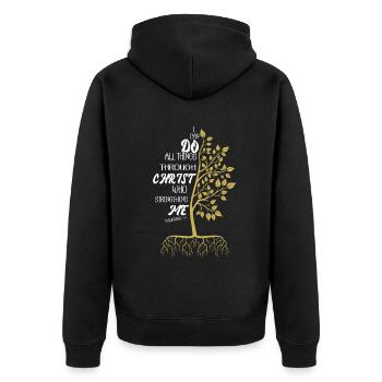 I Can Do All Things Through Christ Strengthens - Unisex Premium Bio Zip Hoodie - Schwarz - Hinten - Nico (187cm)