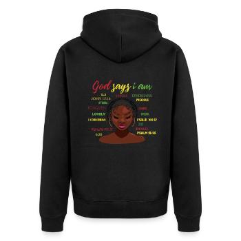Une fille afro-américaine Dieu dit que je suis black pride - Veste à capuche bio Premium Unisexe - noir - Dos - Nico (187cm)