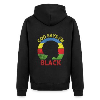 Une fille afro-américaine Dieu dit que je suis black pride - Veste à capuche bio Premium Unisexe - noir - Dos - Nico (187cm)