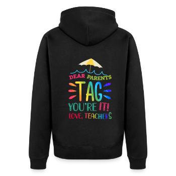 Chers parents Tag You Are It Love Enseignants - Veste à capuche bio Premium Unisexe - noir - Dos - Nico (187cm)