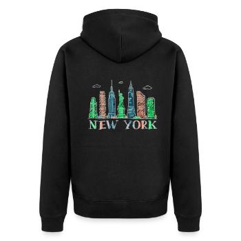 New York Skyline Heartbeat Statue of Liberty - Unisex Premium Bio Zip Hoodie - Schwarz - Hinten - Nico (187cm)