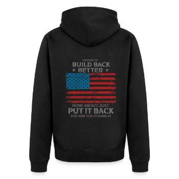 Instead Of Build Back - Unisex Premium Organic Zip Hoodie - black - Back - Nico (187cm)