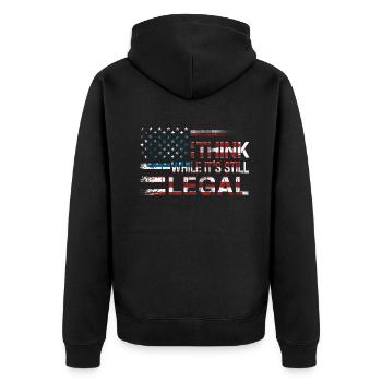Think While Its Still Legal - Unisex Premium Bio Zip Hoodie - Schwarz - Hinten - Nico (187cm)