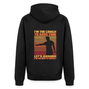 Coach Trainer - Unisex Premium Organic Zip Hoodie - black - Back - Nico (187cm)