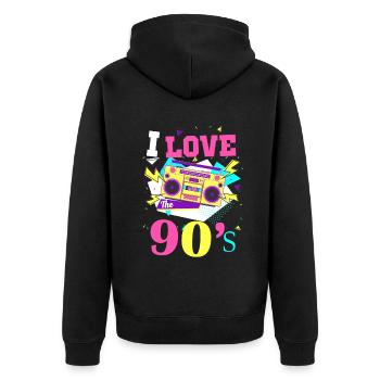 1990's 90s I Heart Nineties I Love the 90's Old - Unisex Premium Bio Zip Hoodie - Schwarz - Hinten - Nico (187cm)