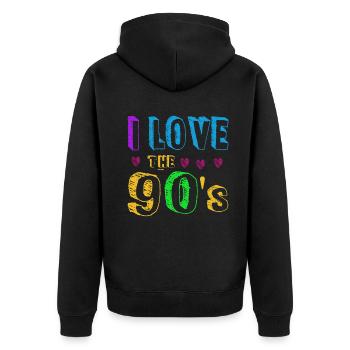 1990's 90s I Heart Nineties I Love the 90's Old - Unisex Premium Bio Zip Hoodie - Schwarz - Hinten - Nico (187cm)