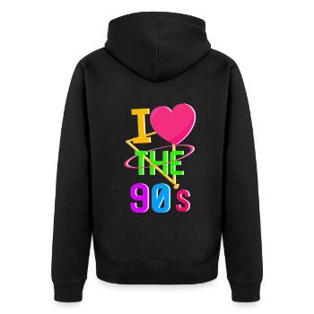 1990's 90s I Heart Nineties I Love the 90's Old - Unisex Premium Bio Zip Hoodie - Schwarz - Hinten - Nico (187cm)