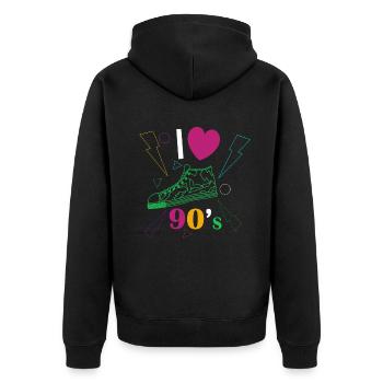 1990's 90s I Heart Nineties I Love the 90's Old - Unisex Premium Bio Zip Hoodie - Schwarz - Hinten - Nico (187cm)