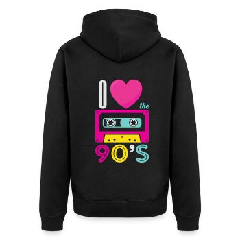 1990's 90s I Heart Nineties I Love the 90's Old - Unisex Premium Bio Zip Hoodie - Schwarz - Hinten - Nico (187cm)