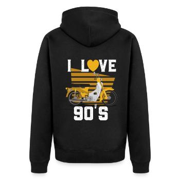 1990's 90s I Heart Nineties I Love the 90's Old - Unisex Premium Bio Zip Hoodie - Schwarz - Hinten - Nico (187cm)