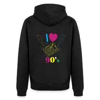 1990's 90s I Heart Nineties I Love the 90's Old - Unisex Premium Bio Zip Hoodie - Schwarz - Hinten - Nico (187cm)