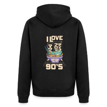 1990's 90s I Heart Nineties I Love the 90's Old - Unisex Premium Bio Zip Hoodie - Schwarz - Hinten - Nico (187cm)