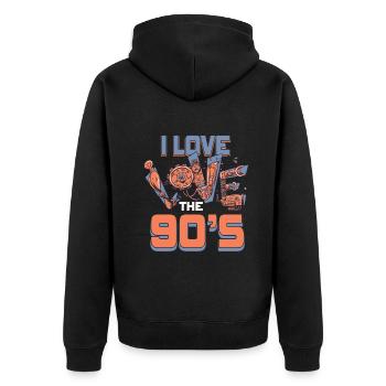 1990's 90s I Heart Nineties I Love the 90's Old - Unisex Premium Bio Zip Hoodie - Schwarz - Hinten - Nico (187cm)