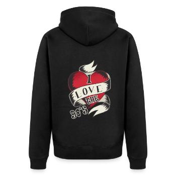 1990's 90s I Heart Nineties I Love the 90's Old - Unisex Premium Bio Zip Hoodie - Schwarz - Hinten - Nico (187cm)