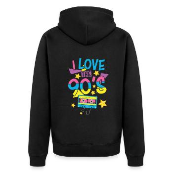 1990's 90s I Heart Nineties I Love the 90's Old - Unisex Premium Bio Zip Hoodie - Schwarz - Hinten - Nico (187cm)