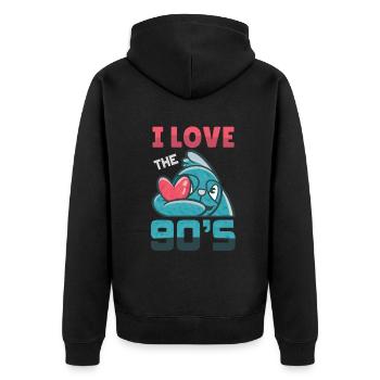 1990's 90s I Heart Nineties I Love the 90's Old - Unisex Premium Bio Zip Hoodie - Schwarz - Hinten - Nico (187cm)