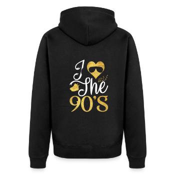 1990's 90s I Heart Nineties I Love the 90's Old - Unisex Premium Bio Zip Hoodie - Schwarz - Hinten - Nico (187cm)