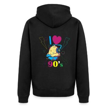 1990's 90s I Heart Nineties I Love the 90's Old - Unisex Premium Bio Zip Hoodie - Schwarz - Hinten - Nico (187cm)