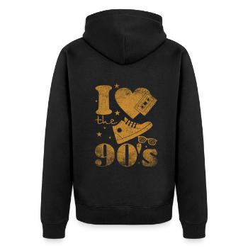 1990's 90s I Heart Nineties I Love the 90's Old - Unisex Premium Bio Zip Hoodie - Schwarz - Hinten - Nico (187cm)